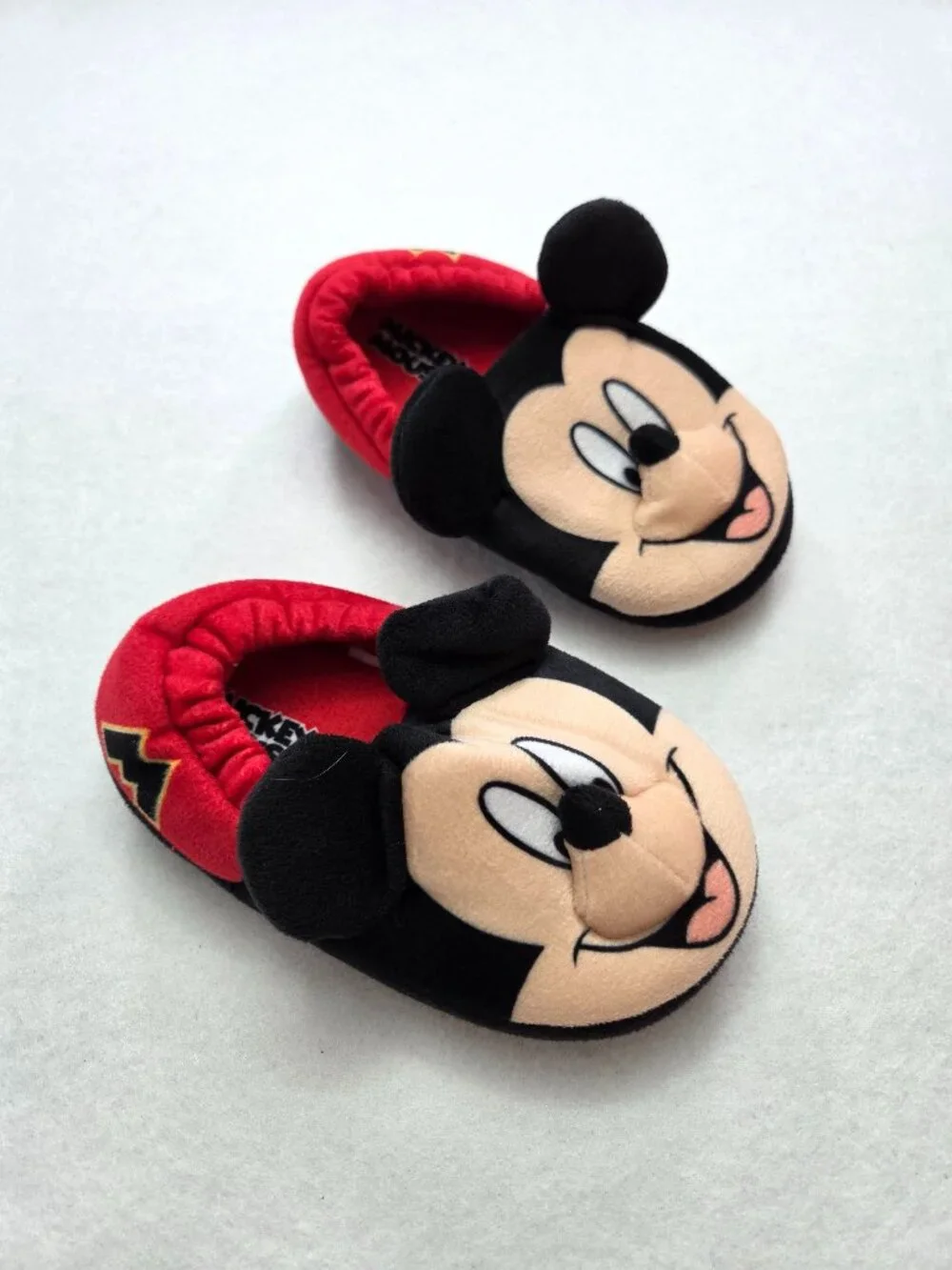 Disney Mickey Mouse 3D Plush Slippers Red Black Toddler Size 9/10
